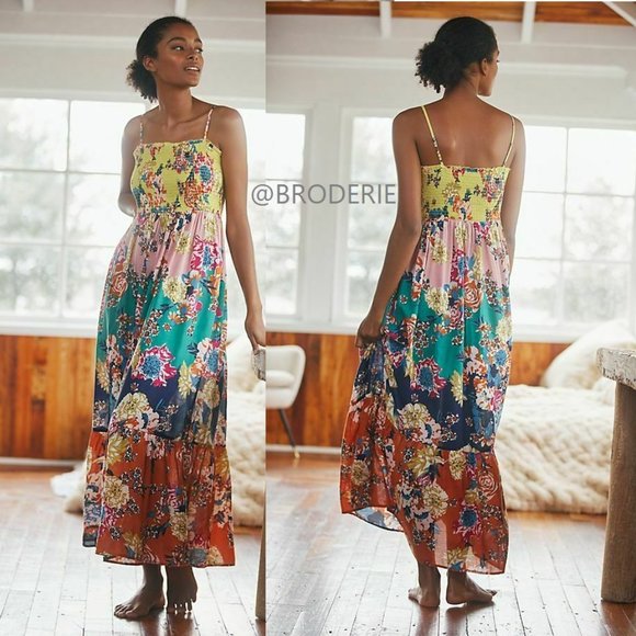 Anthropologie Smocked Sleep Floral Maxi 
